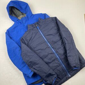 LANDS END SQUALL Jacket Girls M (10-12) Hooded Grow-A-Longs 3 in 1 Coat Blue